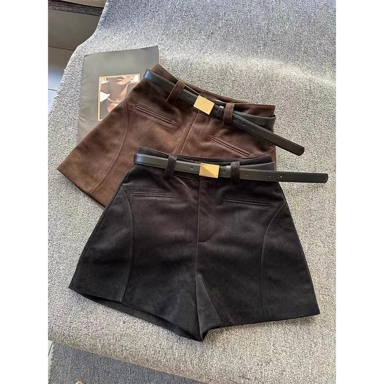 欧洲站送腰带金丝绒短裤女2025秋冬新款气质高腰显瘦A字阔腿靴裤