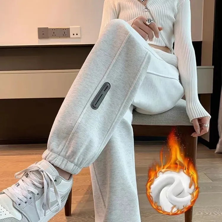 啄木鸟运动裤子女秋冬新款加绒加厚宽松显瘦大码束脚卫裤哈伦裤女