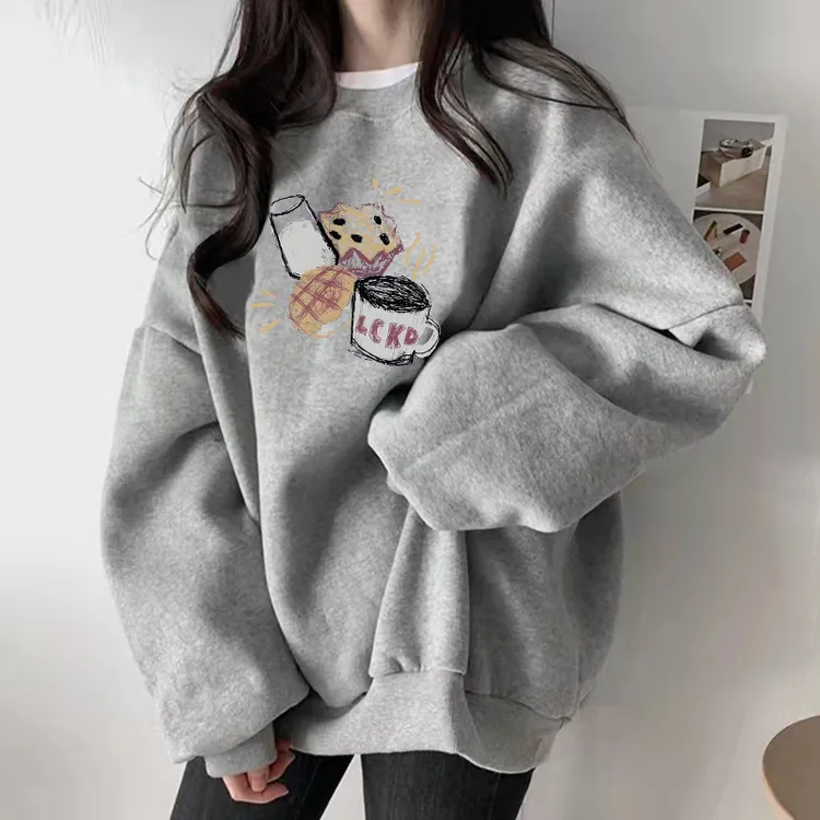 2025新款灰色女士卫衣爆款秋冬季加绒加厚韩系慵懒风外套oversize