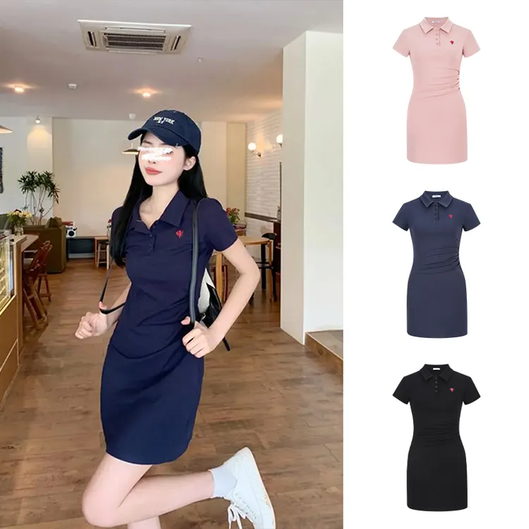 Moses Queen/魔西女王时髦polo领连衣裙正肩收腰显瘦短袖包臀裙子