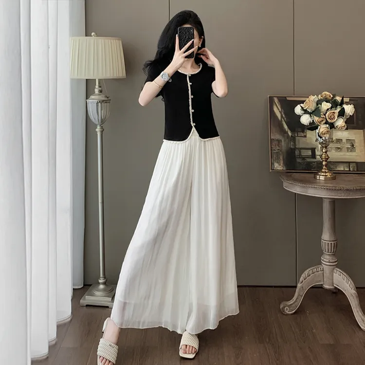 休闲宽松套装女2025年夏季穿搭一整套显瘦气质上衣阔腿裤两件套潮