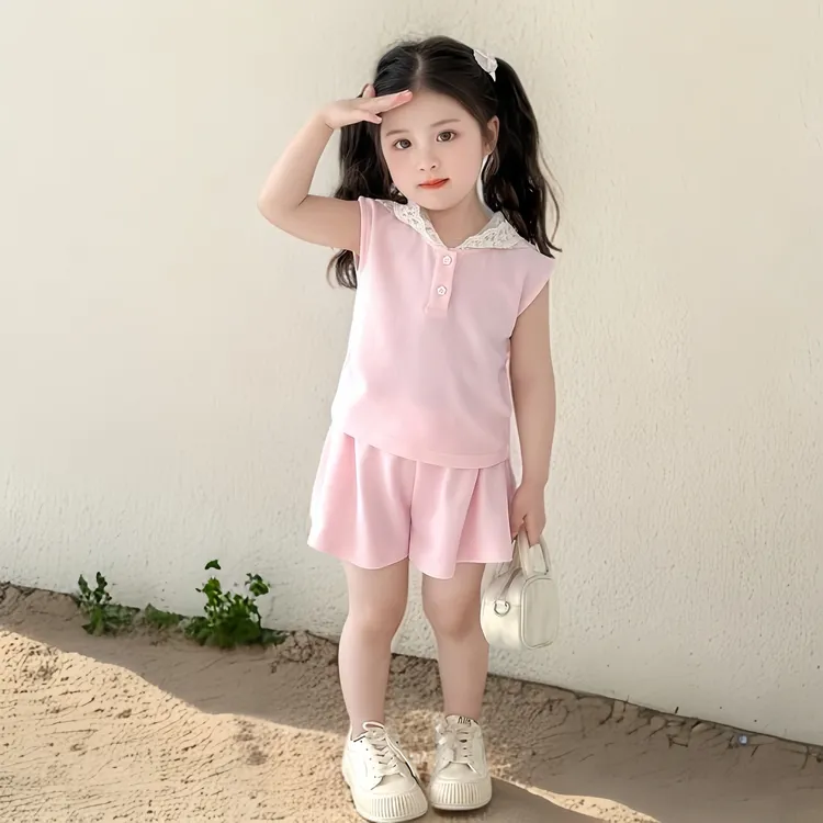 女童夏装套装儿童女孩休闲可爱简约甜美宽松无袖短裤韩系清新时尚
