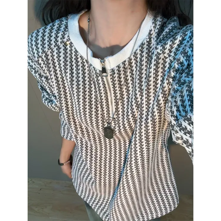 鱼骨纹铆钉半拉链卫衣男秋冬季加绒内搭美式高级感半拉链套头外套