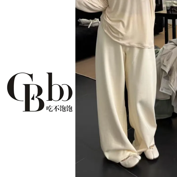 【吃不饱饱】大码 高克重抗起球空气棉拖地裤舒适阔腿裤004