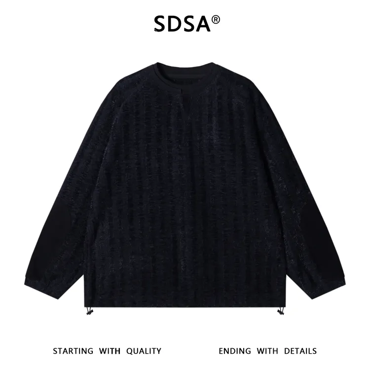 SDSA秋冬新款痞帅男装纯色绒毛假两件圆领卫衣下摆松紧设计时尚
