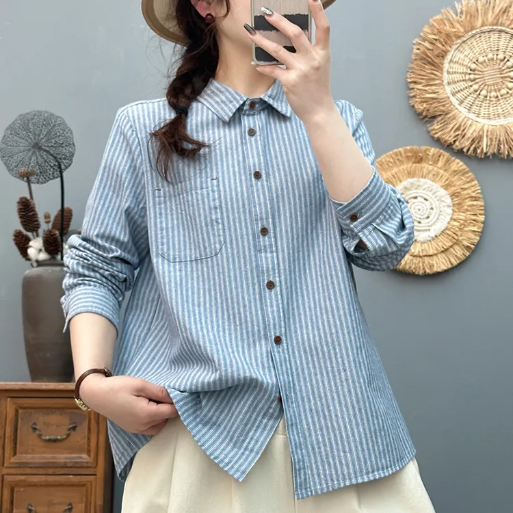 春秋长袖减龄全棉衬衫时尚百搭开衫气质优雅上衣2025女装衬衣2655