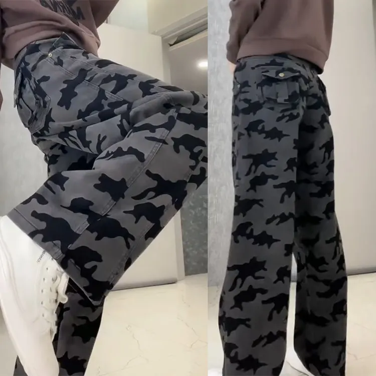 工装复古美式迷彩2025炸街潮款裤子女秋季爆款显瘦宽松拖地阔腿裤