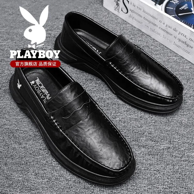 花花公子男鞋春秋款一脚蹬乐福鞋皮面软底开车豆豆鞋男士休闲皮鞋