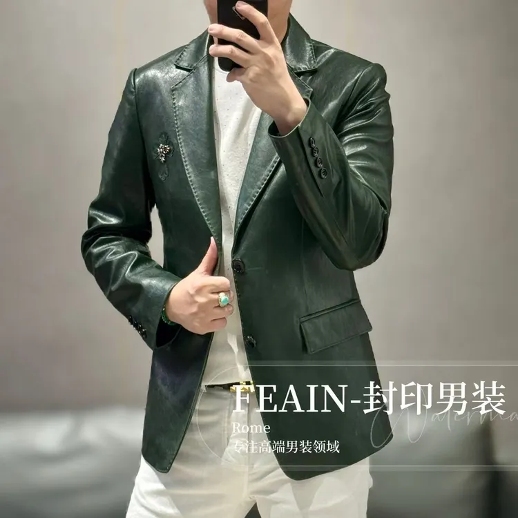 【真皮羊皮】高端男士克罗方向立体修身重工小西装23229