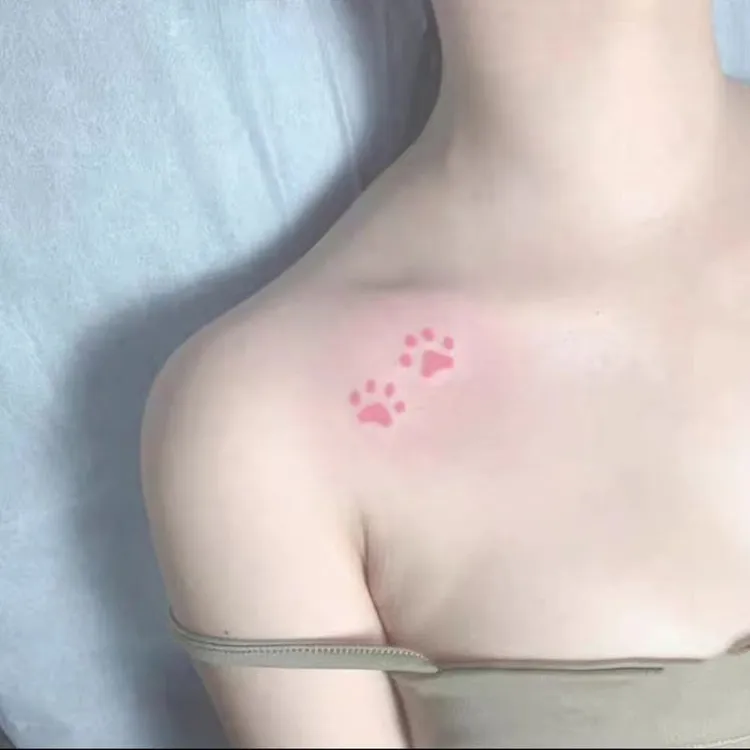 可爱粉色动物爪印纹身贴 小猫小狗爪子高颜值粉嫩可爱防水贴纸