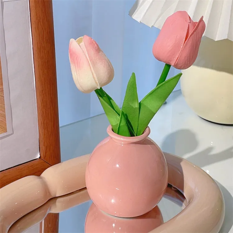 迷你郁金香仿真花带花瓶高级感客厅装饰花束小摆件送女生生日礼物