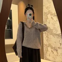 宿慕SUMU 纯色翻领毛衣 9-28新款慵懒风软糯长袖套头针织衫41003