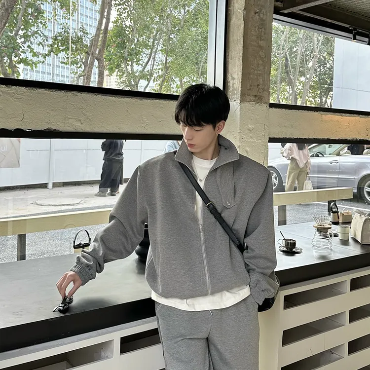 【明星同款】ONELYC1NS立领纯色休闲运动套装男外套阔腿拖地长裤