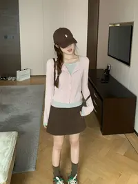 A441-韩版时尚拼接撞色条纹长袖T恤女早秋慵懒风修身百搭显瘦上衣