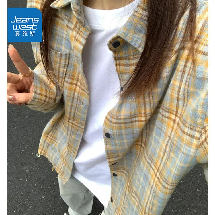 真维斯格子衬衫男女同款2025年早秋新款衬衣设计薄款外搭气质上衣