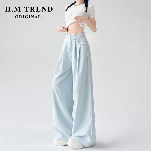 蓝色冰丝山本裤女2025新款夏薄款垂感小个子慵懒风奶芙西装阔腿裤