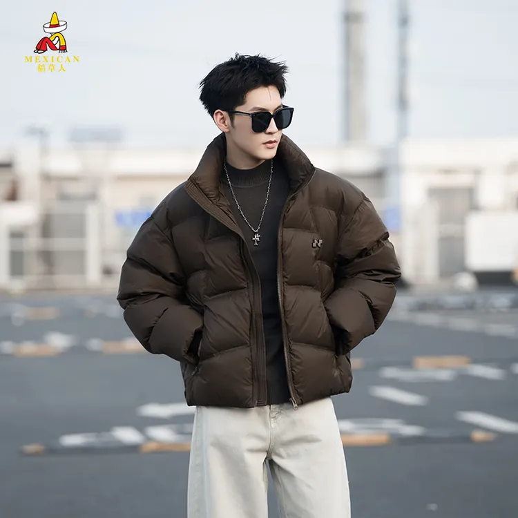稻草人加厚保暖羽绒服男款2025冬季新款痞帅立领短款宽松潮牌外套