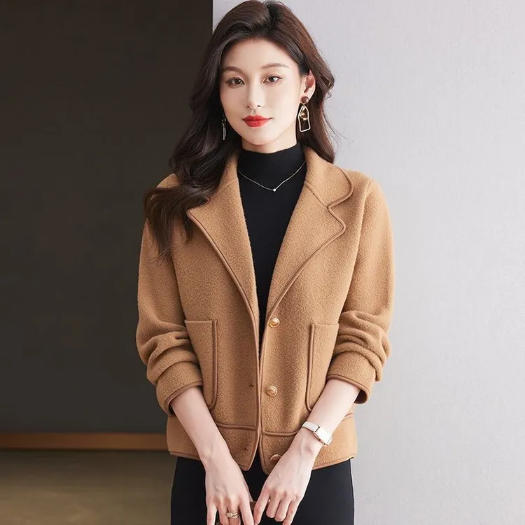 西装领仿双面呢短款外套女2025秋冬新款时尚气质高级感开衫上衣