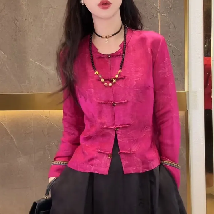 秋季新款休闲百搭时尚显瘦短外套新中式国风长袖盘扣设计感开衫女