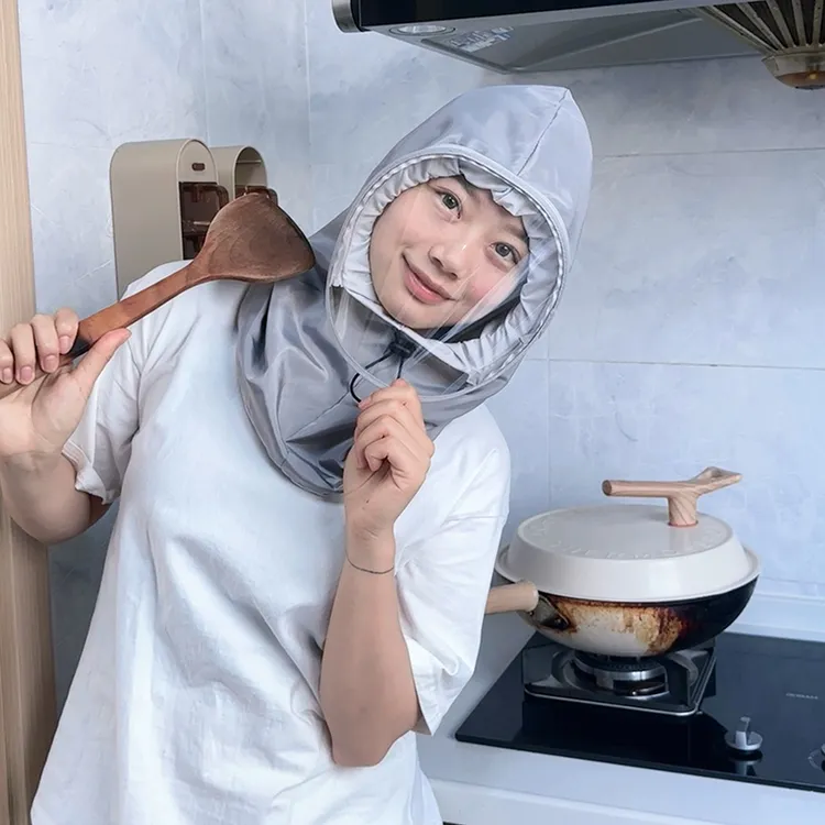 厨房炒菜防油烟面罩防油溅做饭全脸防护帽子女护脸隔离面具套头帽