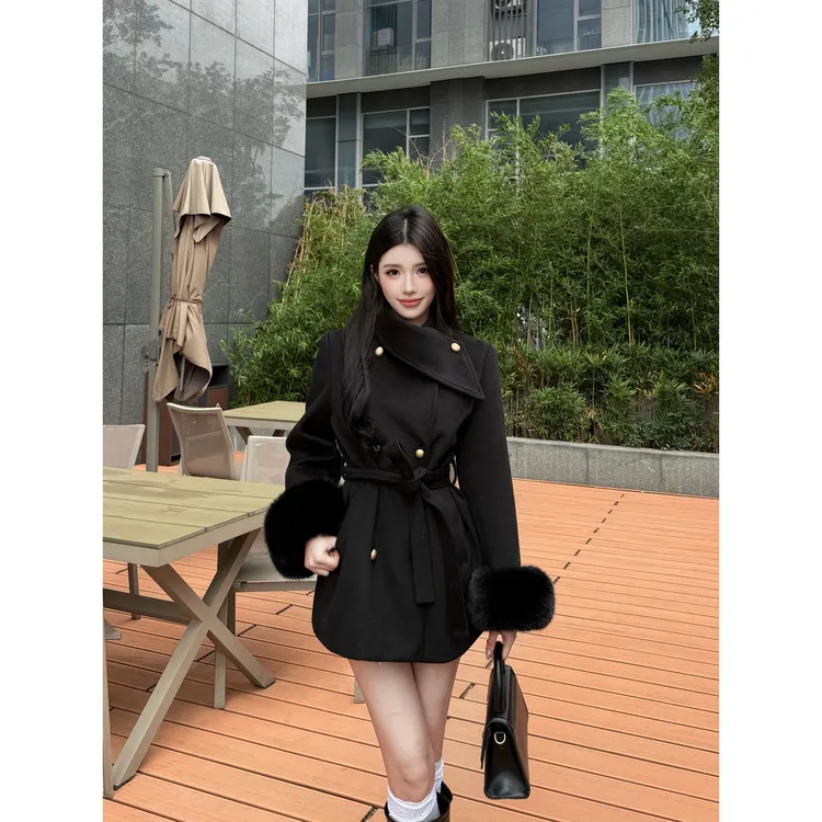 羽绒款【财阀千金】秋冬新品大衣羊毛气质显瘦收腰短款外套百搭休闲