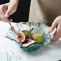 【单只】墨绿色海棠花果盘家用欧式水果盘网红玻璃简约果盘子创意