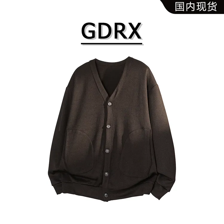 GDRX美式复古男款卫衣2025秋季v领单排扣宽松开衫设计高级感外套