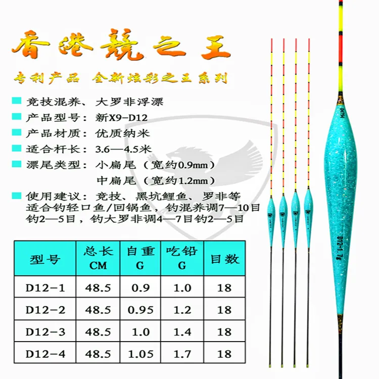 X9 D12 竞技混养 大罗非浮漂 中扁尾 全新炫彩之王 纳米 JZWANG