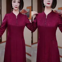 玫紫色秋季新款修身显瘦遮肉连衣裙气质HR5025复古妈妈装
