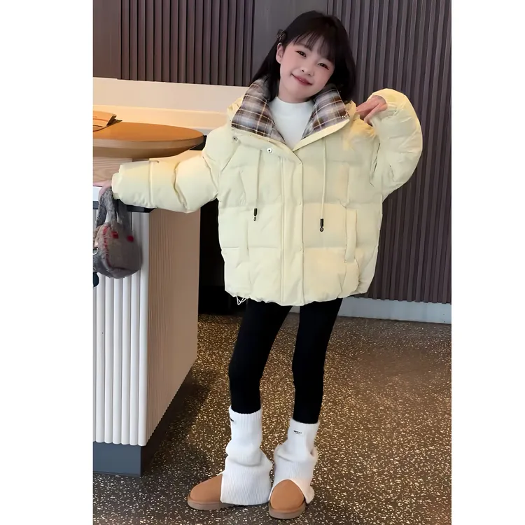 女童棉服冬装2025新款洋气儿童中大童中大童拼格加厚冬季棉衣外套