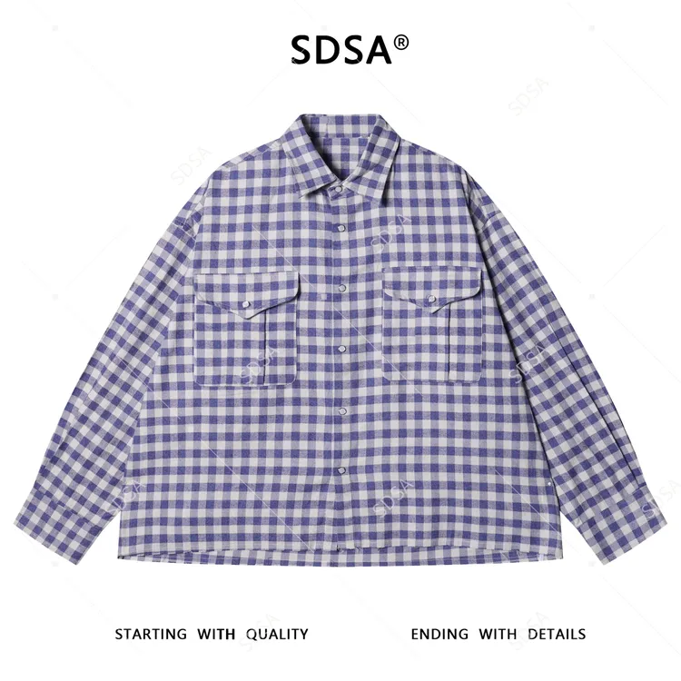 SDSA男士秋冬新款痞帅男装潮牌撞色格纹格子翻领长袖衬衫休闲衬衣