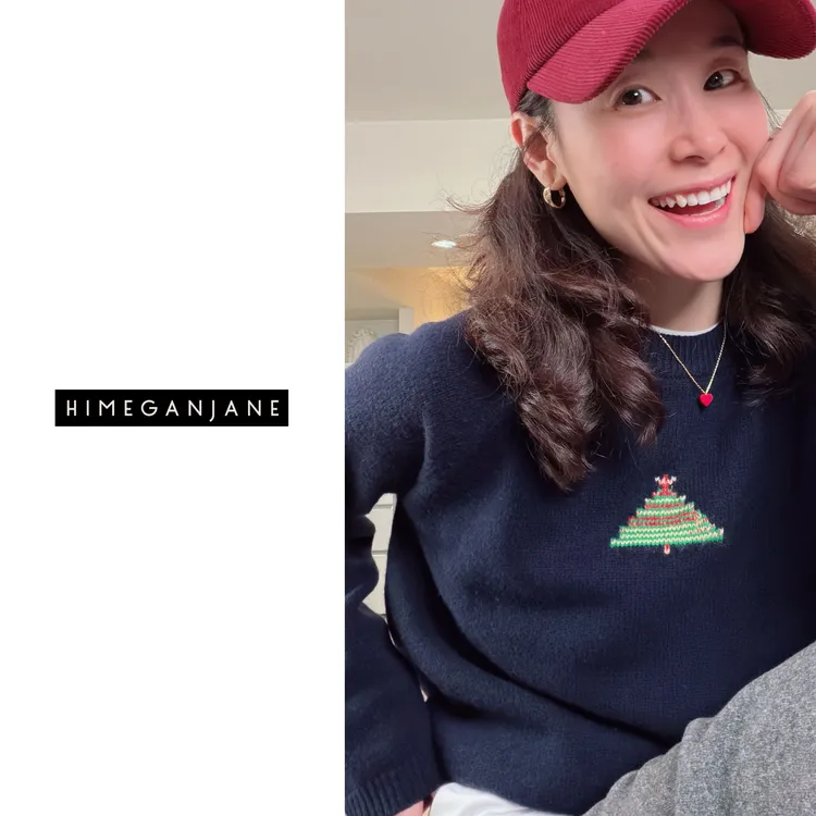 HIMEGANJANE“圣诞树”100%绵羊毛冬季圆领宽松毛衣6305