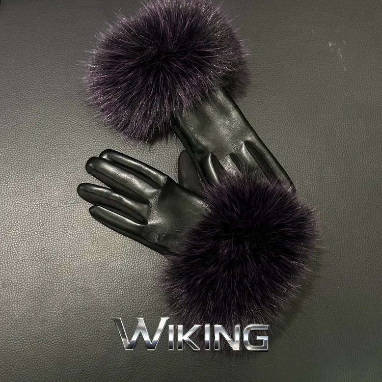 芙娜妮原创 “尊贵紫”秋冬奢华超厚紫毛黑皮手套M080
