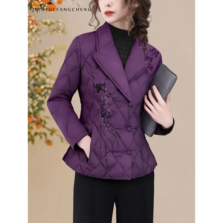 YIHUI伊卉羽绒服女冬时尚绣花款高端气质羽绒外套西装领WH257253