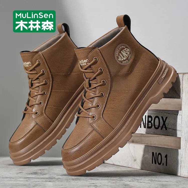 木林森男鞋新款高帮复古秋冬季2025年马丁靴商务男士沙漠靴