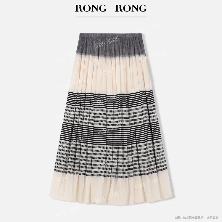 溶溶【星渡几何】RONGRONG 设计感条纹层次感褶皱半身裙C-A208357