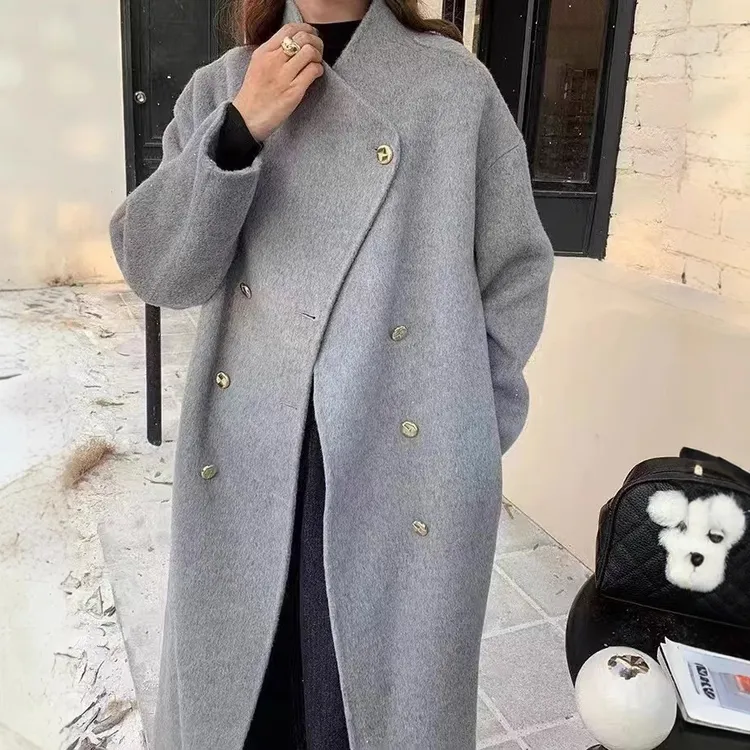 【促销】春节战衣超好看灰色羊绒双面呢子大衣女冬加厚羊毛呢外套