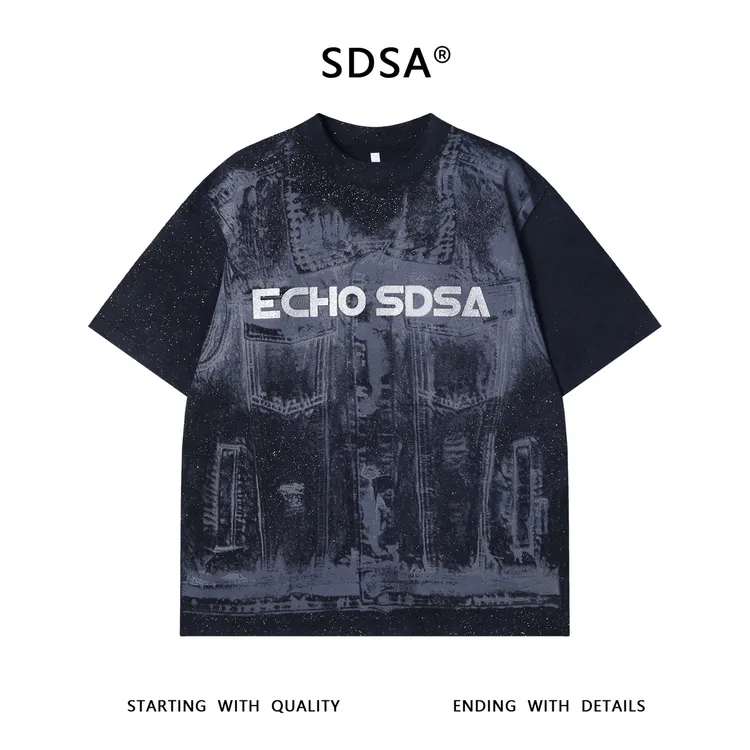 夏季高级感新款男士潮牌衣衫字母印花短袖T恤满天星设计圆领上衣