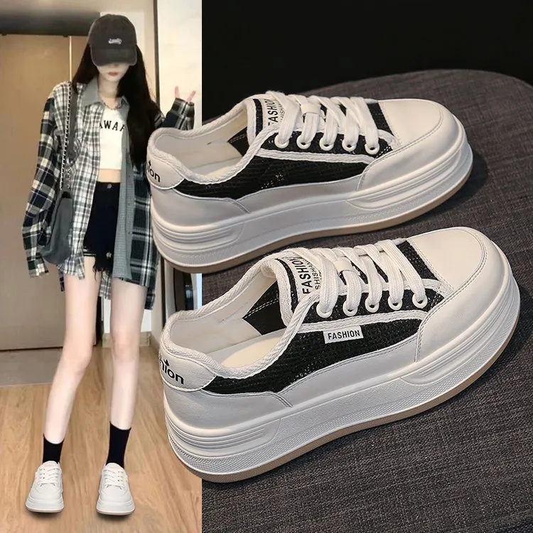 正品配裙子小白鞋女2025新款夏季薄款百搭透气厚底板鞋轻便软底运