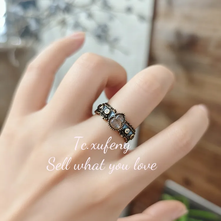 纯铜锆石戒指 复古新中式葫芦蕾丝不掉色戒指高级感轻奢食指气质