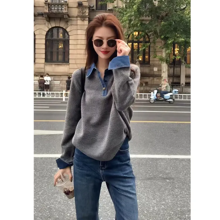 2025年秋冬季气质新款街头休闲修身针织翻领时尚保暖网红显瘦上衣