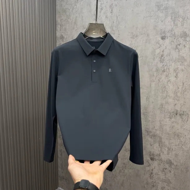 1216男士秋冬季加绒长袖纽扣Polo衫户外休闲轻奢修身翻领上衣