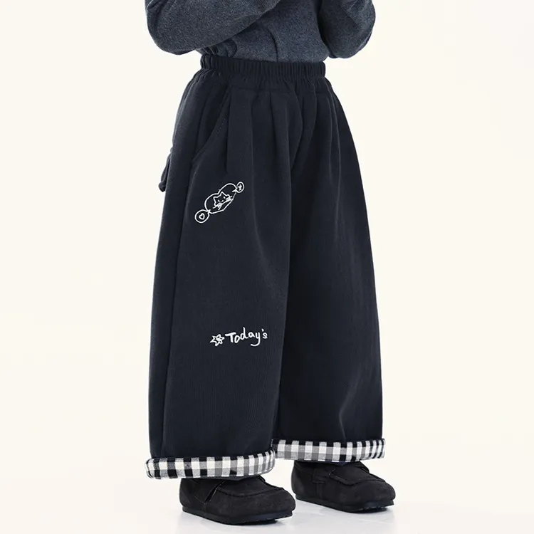 男童加绒裤子冬装新款儿童撞色灯芯绒裤中小童加厚直筒裤