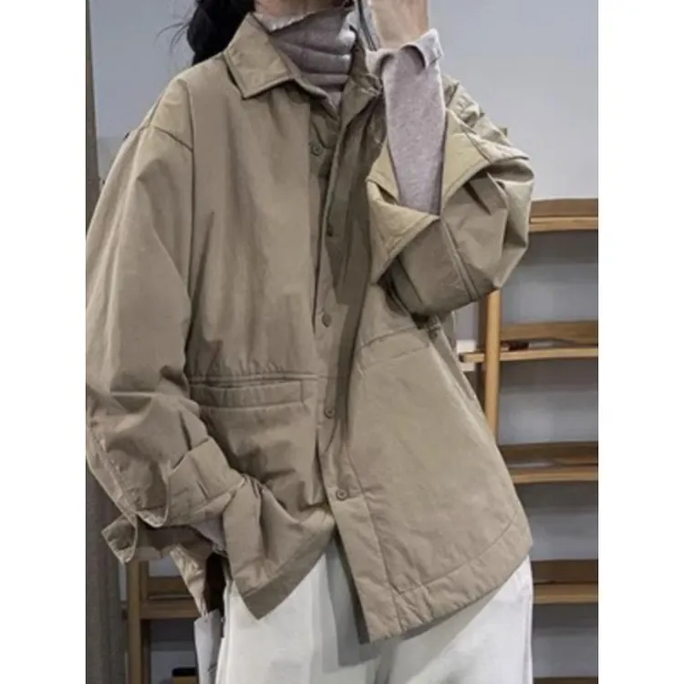 哥弟阿玛施正品纯色休闲衬衣棉服女士秋冬夹棉保暖妈妈棉衣宽松百