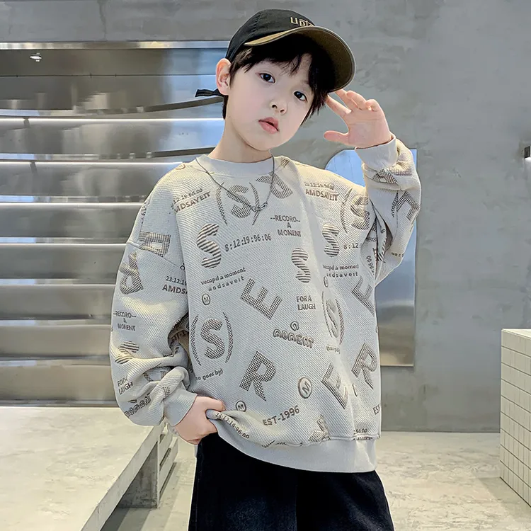 男童字母卫衣儿童长袖2025新款春秋时尚中大童韩版春季套头上衣潮