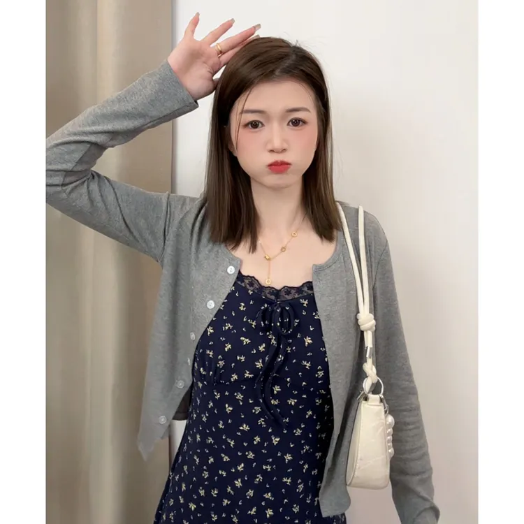 韩版纯欲碎花针织连衣裙女春季甜美显瘦吊带裙子法式长裙