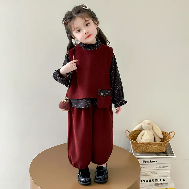 女童秋季套装2025新款儿童洋气时髦碎花秋装女宝宝秋季马甲三件套