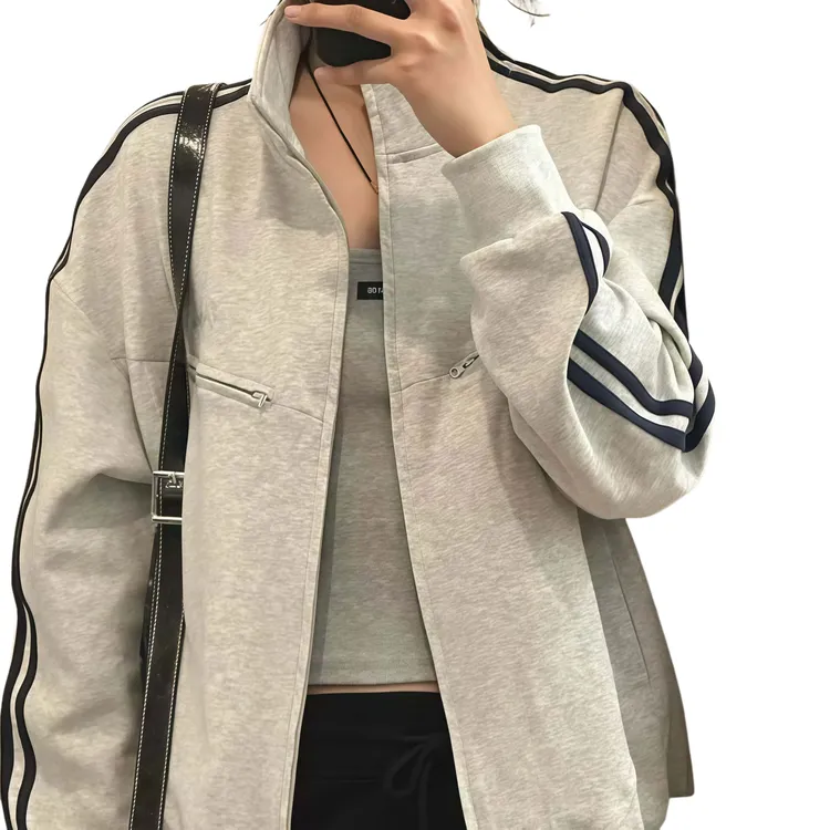 韩系学院小众双拉链开衫立领卫衣女宽松百搭时尚别致气质外套上衣