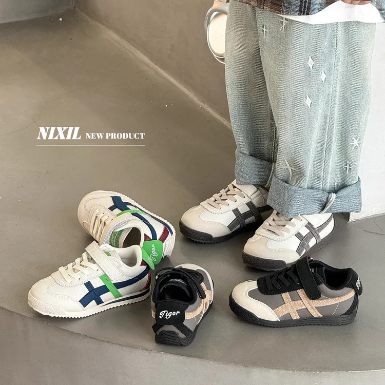 韩版儿童运动鞋2025春秋新款男童复古德训鞋魔术贴女童休闲阿甘鞋