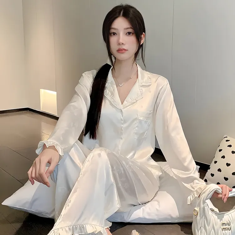 冰丝睡衣女春秋季2025新款气质女神薄款轻奢感家居服可外穿套装